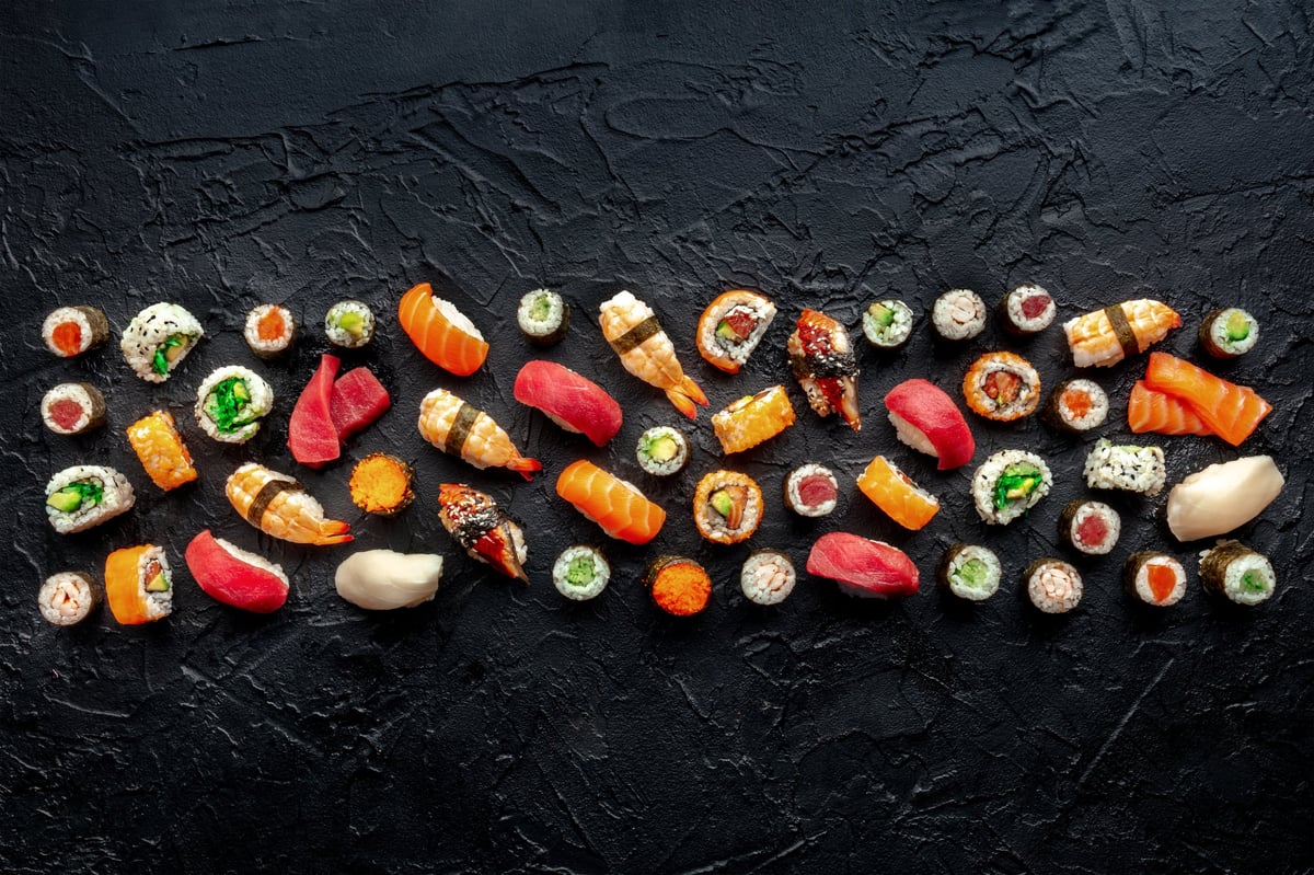 Sushi assortment overhead